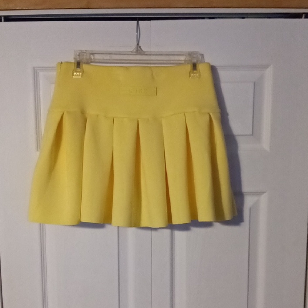 Bright Yellow Pleated Skater Skirt - Women's Circle Skirt (Tennis).
